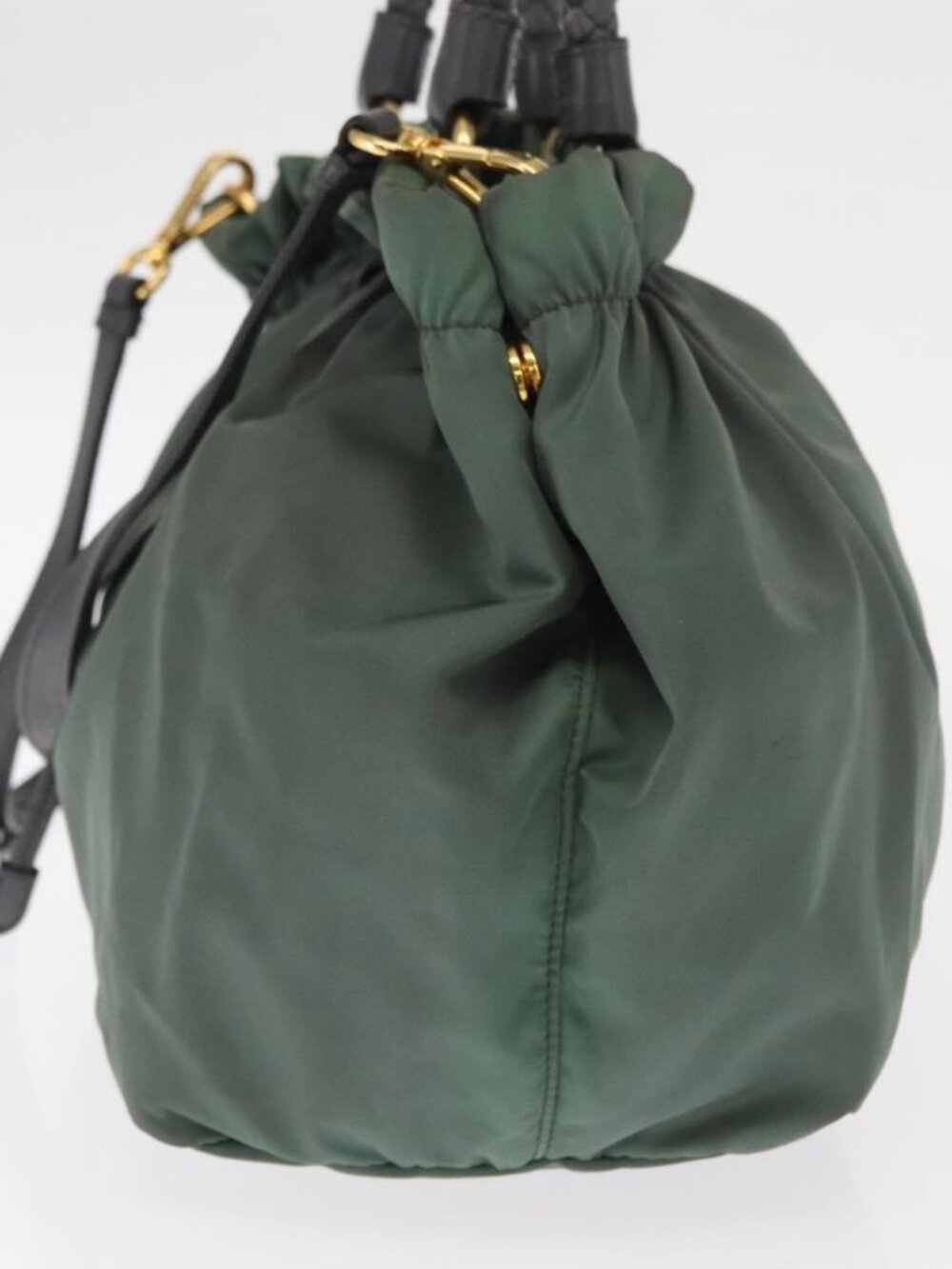 PRADA Tote Bag Nylon 2way Khaki Gold Auth bs32071 - Picture 4 of 16